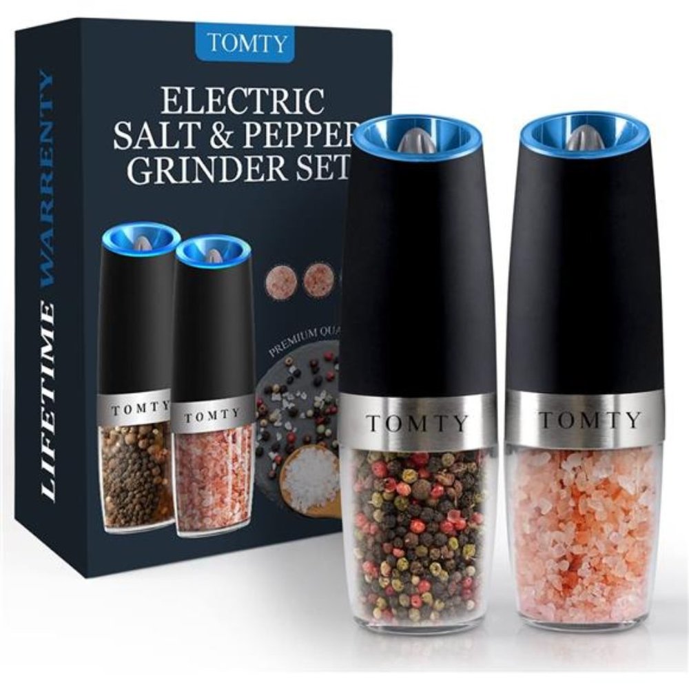 (2 Pack) Gravity Electric Salt and Pepper Grinder Set Battery Operated
